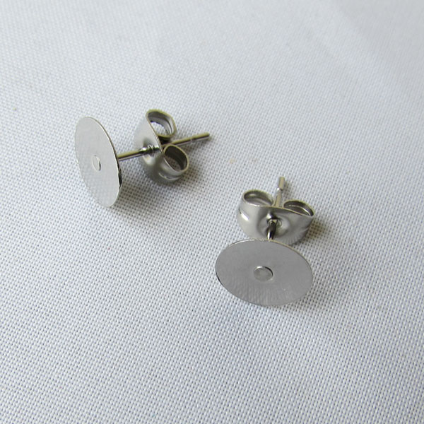 Edelstaal oorstekers met 8 mm plaatje, per 10 stuks