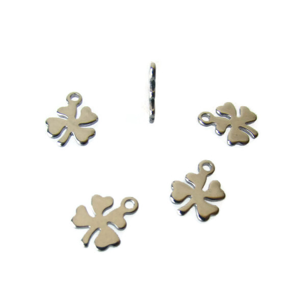 Edelstalen RVS bedeltje (316), klavertje vier, 8.5 mm, per 10 stuks