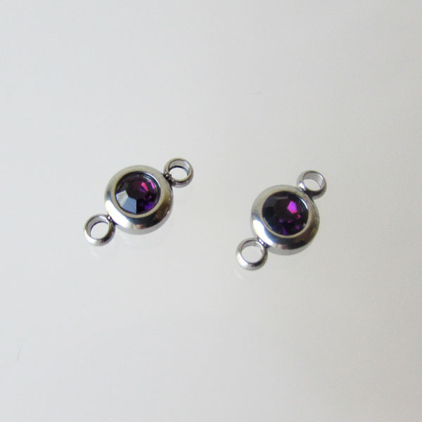 Edelstalen connector, Paarse zirkonia, 7 mm, per stuk