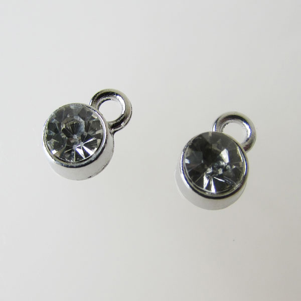 Edelstalen bedel, kristal, 6 mm, verpakt per stuk