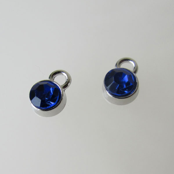 Edelstalen bedel, kristal, kobalt blauw, 6 mm, verpakt per stuk
