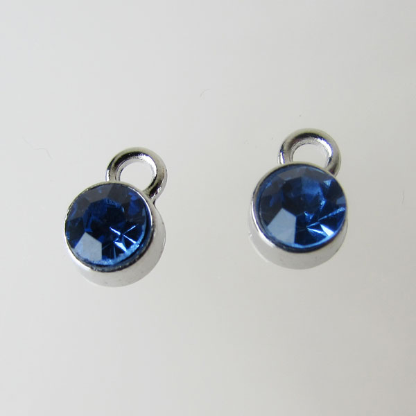 Edelstalen bedel, kristal, blauw, 6 mm, verpakt per stuk