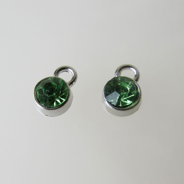 Edelstalen bedel, kristal, lime groen, 6 mm, verpakt per stuk