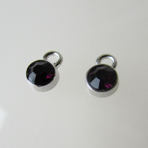 Edelstalen bedel, kristal, paars, 6 mm, verpakt per stuk