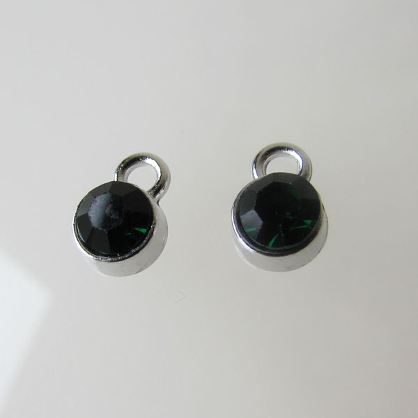 Edelstalen bedel, kristal, groen, 6 mm, verpakt per stuk