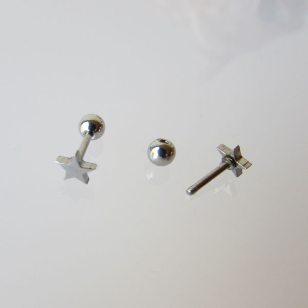 RVS Piercing Oor Ster, 6 mm, per stuk