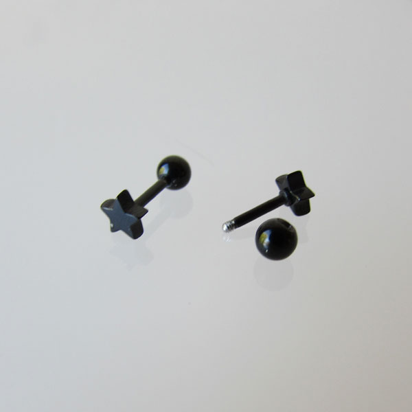 RVS Piercing Oor Ster, Zwart, 6 mm, per stuk
