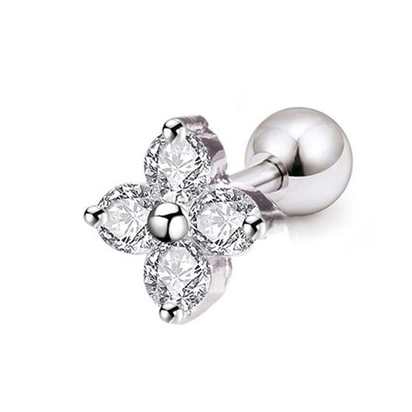 Edelstalen Oorpiercing, Bloem met zirkonia’s, 7.5 mm, verpakt per stuk