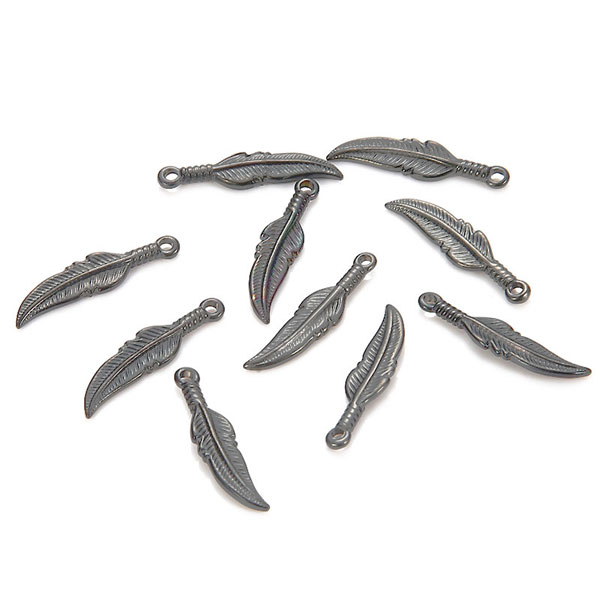 Edelstalen bedel, Veertje, 22 x 5 mm, per stuk