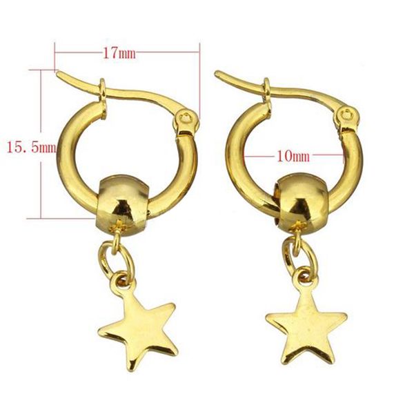 Edelstaal oorring, verguld, met Ster, 15.5 x 2 mm, per paar