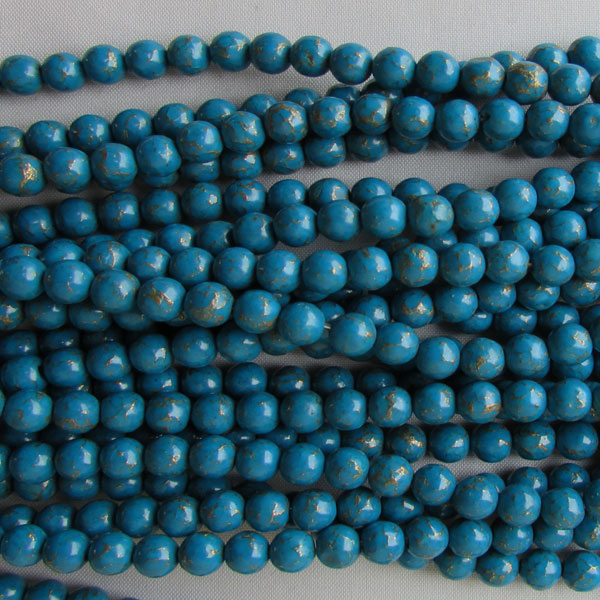 Turkooise kraal met gold vein, 6 mm, per streng