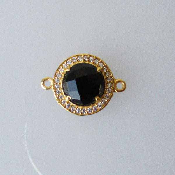 22 K Goud vermeil tussenstuk, ONYX met zirkonia’s, 13 x 18 mm, 1 micron plated, per stuk
