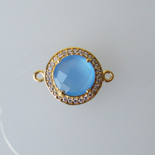 22 K Goud vermeil tussenstuk, CHALCEDOON met zirkonia’s, 13 x 18 mm, 1 micron plated, per stuk
