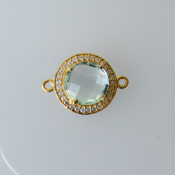 22 K Goud vermeil tussenstuk, AQUAMARIJN met zirkonia’s, 13 x 18 mm, 1 micron plated, per stuk