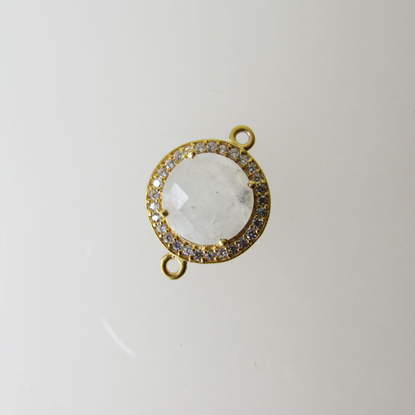 22 K Goud vermeil tussenstuk, RAINBOW MOONSTONE met zirkonia’s, 13 x 18 mm, per stuk