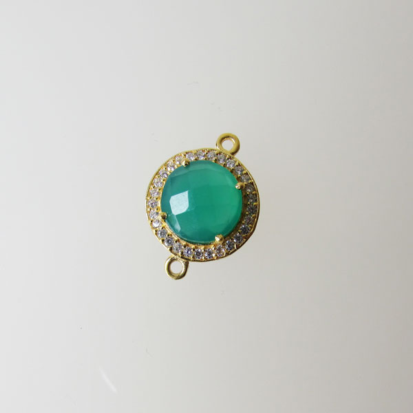 22 K Goud vermeil tussenstuk, GROENE ONYX met zirkonia’s, 13 x 18 mm, per stuk