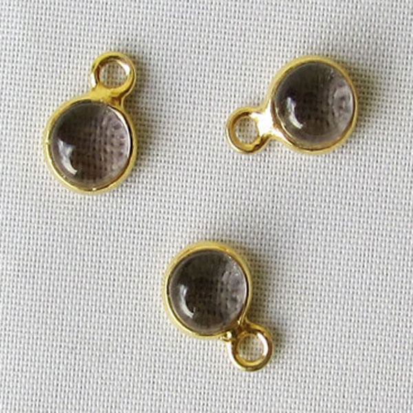22 K Goud vermeil bedeltje, 6 mm, ROOKKWARTS, 1 micron plated, per stuk