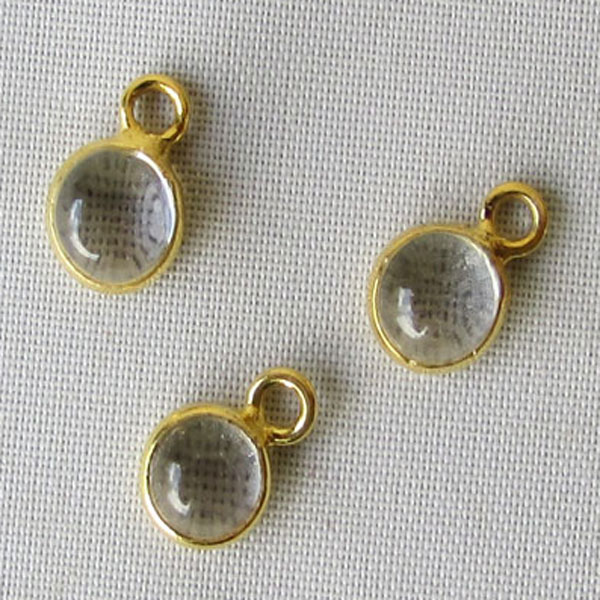 22 K Goud vermeil bedeltje, 6 mm, KRISTAL, per stuk