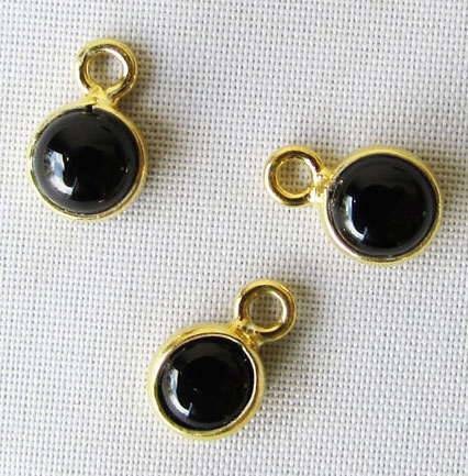 22 K Goud vermeil bedeltje, 6 mm, ONYX, per stuk