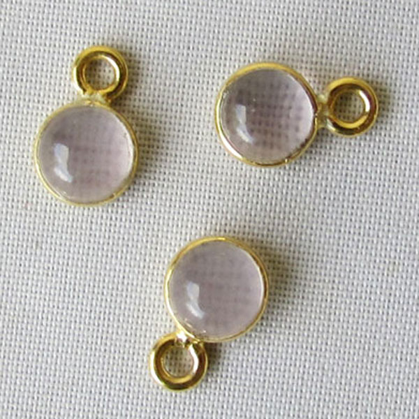 22 K Goud vermeil bedeltje, 6 mm, HYDRO ROZENKWARTS, per stuk
