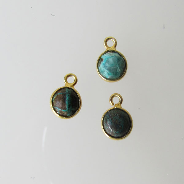22 K Goud vermeil bedeltje, 6 mm, CHRYSOCOLLA, per stuk