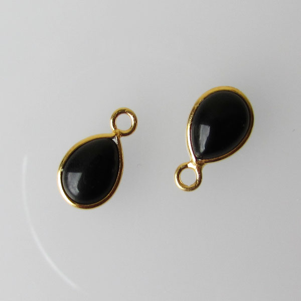 22 K Goud vermeil bedel, ONYX, 12 x 7 mm, 1 micron plated, per stuk
