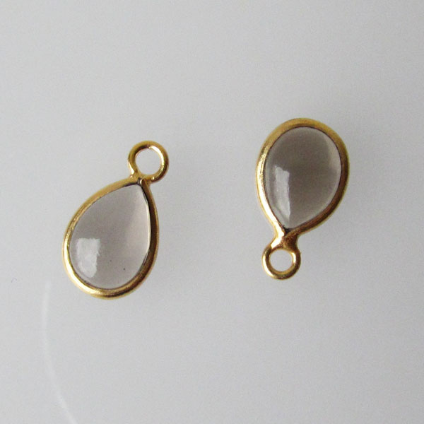 22 K Goud vermeil bedel, ROOKKWARTS, 12 x 7 mm, 1 micron plated, per stuk