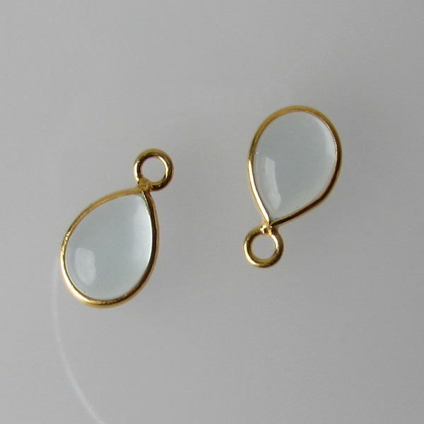 22 K Goud vermeil bedel, AQUAMARIJN, 12 x 7 mm, per stuk