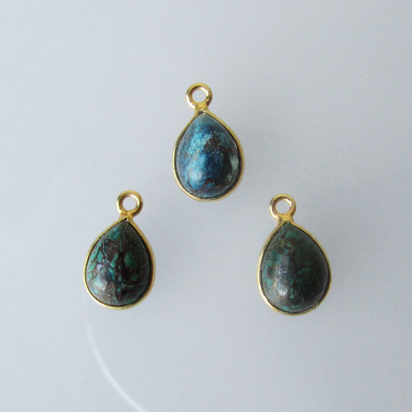 22 K Goud vermeil bedel, CHRYSOCOLLA, 12 x 7 mm, per stuk