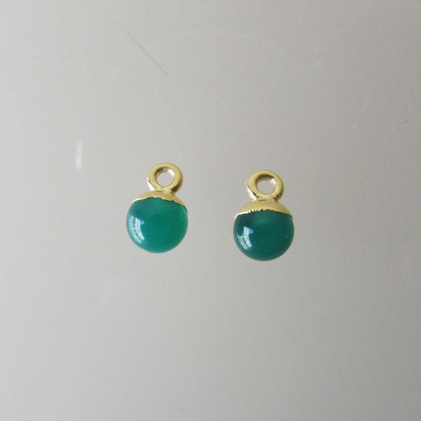 22 K Goud Vermeil bedel, GROENE ONYX, 6 mm, per stuk