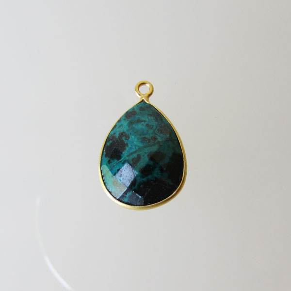 22 K Goud Vermeil hanger van CHRYSOCOLLA, gefacetteerd, 13 x 19 mm, verpakt per stuk