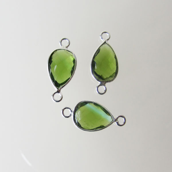 Sterling zilveren (925) tussenstuk, GROENE TOERMALIJN, facet, 17 x 9 mm, per stuk