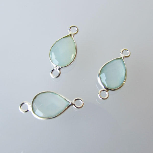 Sterling zilveren (925) tussenstuk, zeegroene chalcedoon, 17 x 9 mm, per stuk