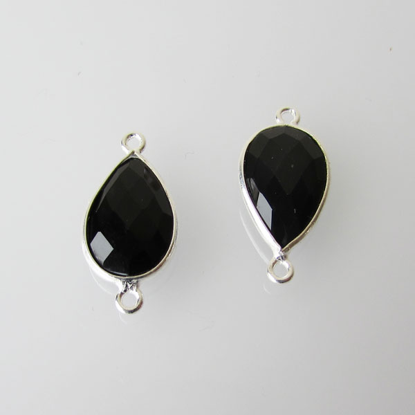 Sterling zilveren (925) tussenstuk, onyx, 22 x 10 mm, per stuk