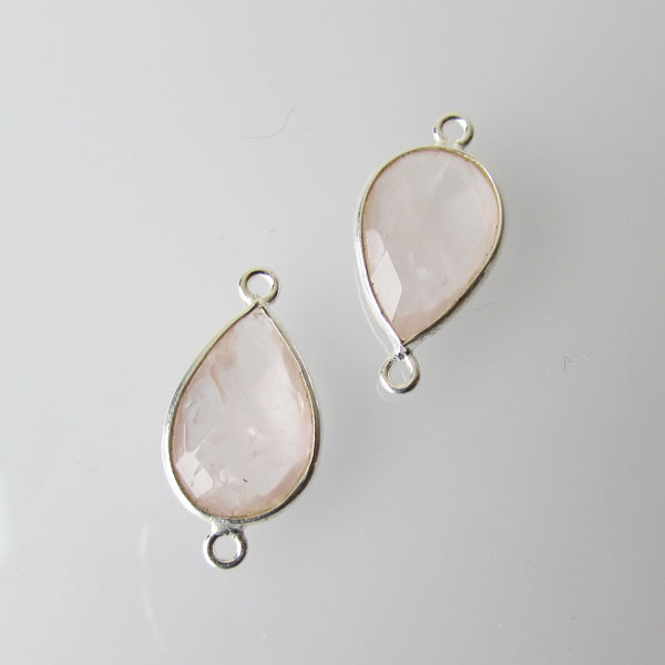 Sterling zilveren (925) tussenstuk, Rozenkwarts, 22 x 10 mm, per stuk