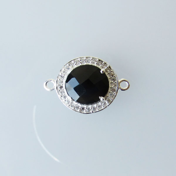 Sterling zilveren (925) tussenstuk, ONYX met zirkonia’s, 13 x 18 mm, per stuk