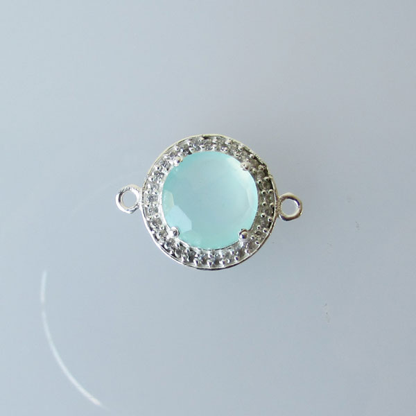 Sterling zilveren (925) tussenstuk, AQUA CHALCEDOON met zirkonia’s, 13 x 18 mm, per stuk
