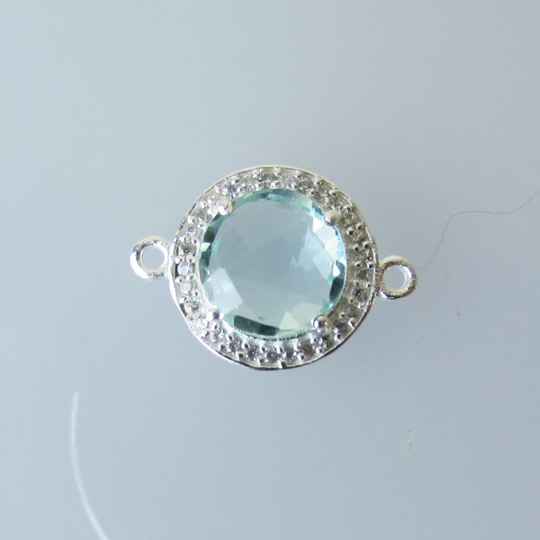 Sterling zilveren (925) tussenstuk, AQUAMARIJN met zirkonia’s, 13 x 18 mm, per stuk