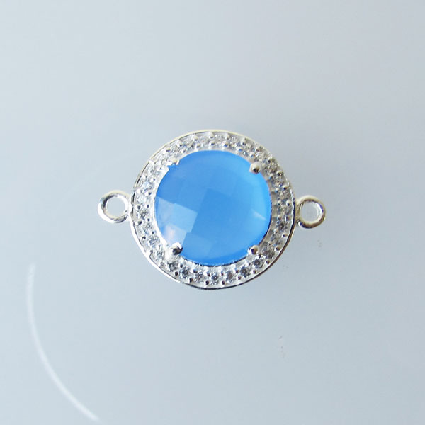 Sterling zilveren (925) tussenstuk, CHALCEDOON met zirkonia’s, 13 x 18 mm, per stuk