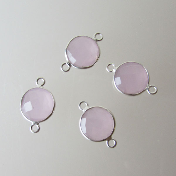 Sterling zilveren (925) tussenstuk, HYDRO ROZENKWARTS, facet, 11 x 17 mm, per stuk