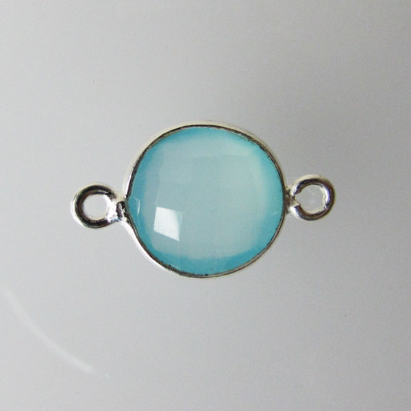 Sterling zilveren (925) tussenstuk, AQUA CHALCEDOON, facet, 11 x 17 mm, per stuk
