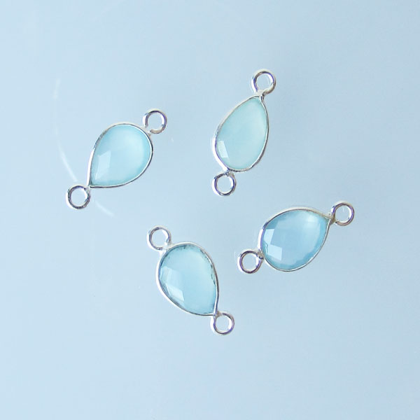 Sterling zilveren (925) tussenstuk, AQUA CHALCEDOON, 15 x 7 mm, per stuk