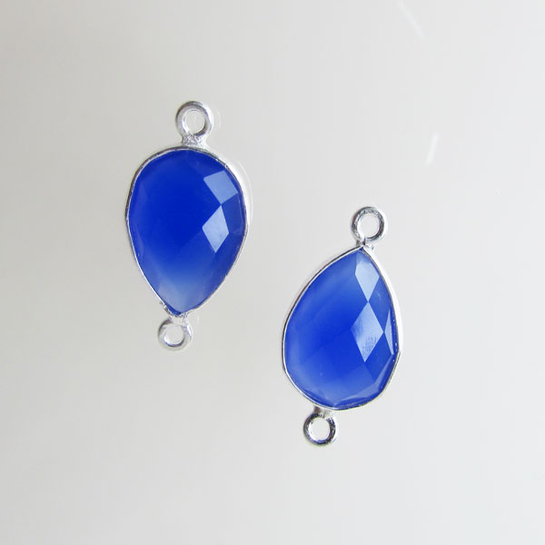 Sterling zilveren (925) tussenstuk, BLAUWE AGAAT, 22 x 11 mm, per stuk