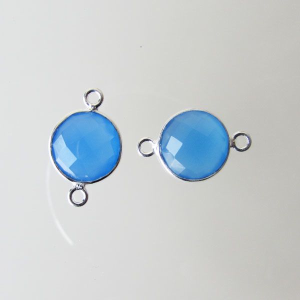 Sterling zilveren (925) tussenstuk, CHALCEDOON, facet, 11 x 17 mm, per stuk