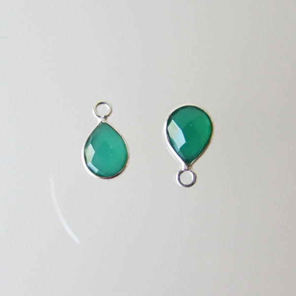 Sterling zilveren (925) bedel, GROENE ONYX, facet, 12 x 7 mm, per stuk