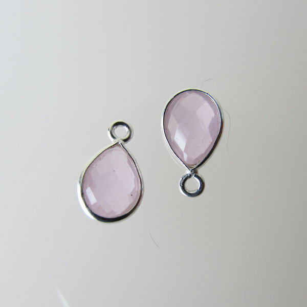 Sterling zilveren (925) bedel, HYDRO ROZENKWARTS, facet, 12 x 7 mm, per stuk