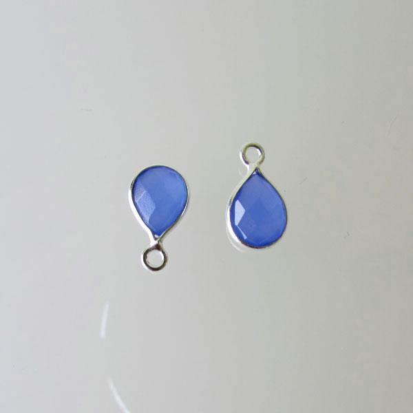 Sterling zilveren (925) bedel, CHALCEDOON, facet, 12 x 7 mm, per stuk