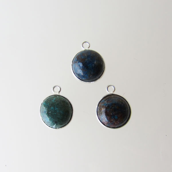 Sterling zilveren (925) ronde bedel, CHRYSOCOLLA, 10 mm, per stuk