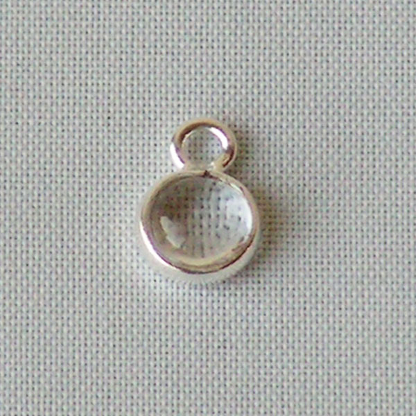 Sterling zilveren (925) bedeltje met KRISTAL steen, charm van crystal, 6 mm doorsnee, per stuk