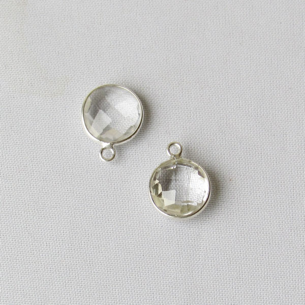 Sterling zilveren (925) ronde bedel, KRISTAL, gefacetteerd, 10 mm, per stuk
